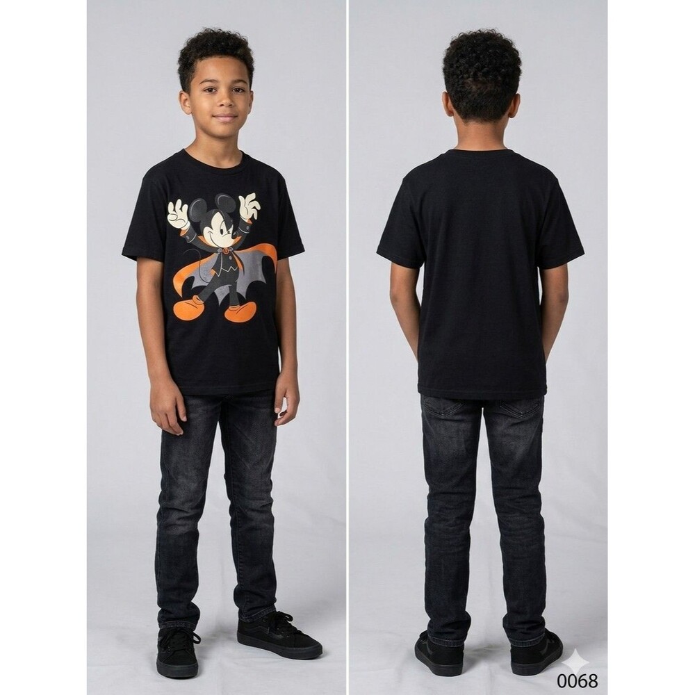 Disney Mickey Mouse Spooky Dracula T-Shirt Kids 10/12 Blk Halloween Tee - 0068